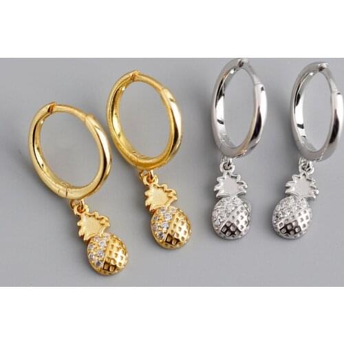 New Fashion Cute Pineapple Pendant Hoop Earrings For Women Crystal Copper Golden/White Huggies Bohemia Earring Piercing Jewelry