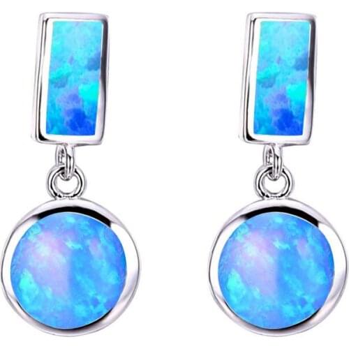 UFOORO earrings sweet White Blue Fire Opal Earrings for Women Jewelry Cute Earrings Gift girlfriend 2019