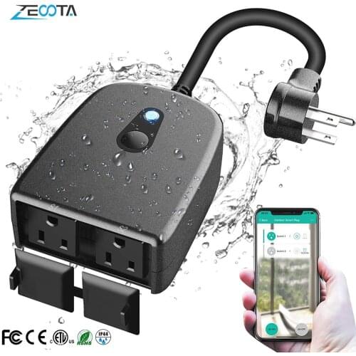 Outdoor Smart Plug WiFi Outlet Sockets IP44 Waterproof Wireless Remote Control Timer Countdown Compatible with Alexa Google Home
