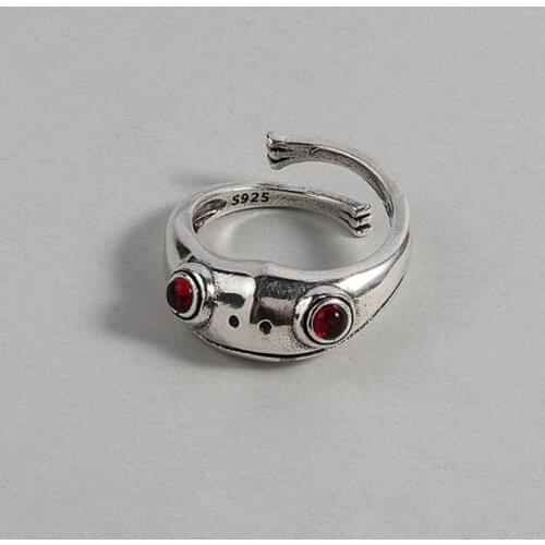 VENTFILLE 925 Sterling Charms Frog Ring Lovely Details Toad Neutral Red Garnet Frog Open Adjustable Rings