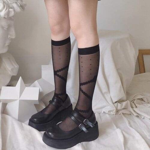 Spring Lolita Stocking Women Harajuku Gothic Knee Socks Thigh High Summer Cute Girls Sexy White Mesh Basic Long Socks PJ253