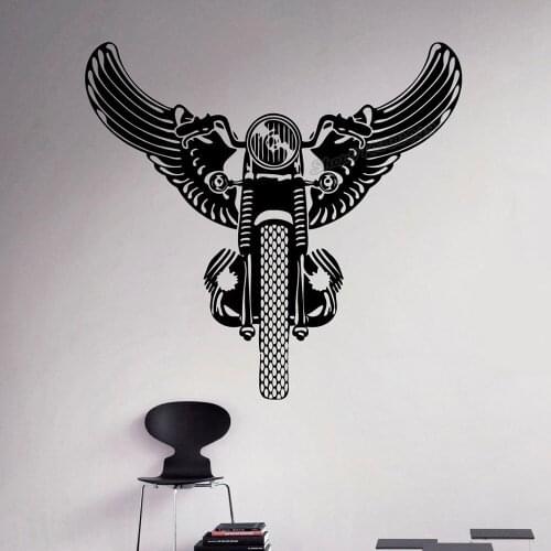 Vintage Retro Motorcycle Wall Decal Wings Motorcycle Vinyl Wall Sticker Home Bedroom Decor Ideas Interior Wall Art Decals C993