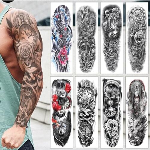 8Pcs/Set Temporary Tattoo Stickers For Men Women Full Arm Large Size Sleeve Fake Tattoo Disposable Waterproof Tattoos Sticker