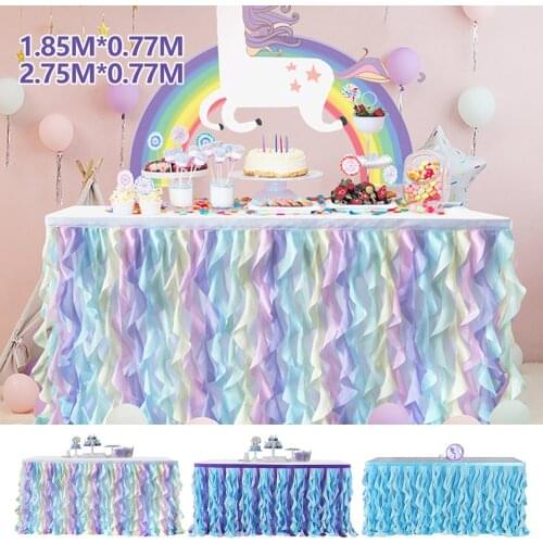 Mermaid Table Skirt Baby Shower Tulle Table Skirting For Wedding Round Rectangle Curly Unicorn Table Skirt Party Decor Supplies