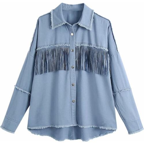 New Spring Autumn Women Frayed With Fringe Denim Jacket Vintage Long Sleeve Jeans Coat Female Tassel Outerwear Chic Tops