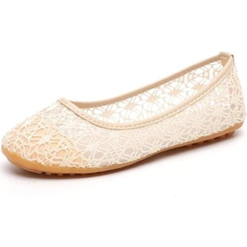 Womens Shoes Classic Low-heeled Lace Mesh Cloth Hollow Round Head Shallow Mouth Large Bow Bow Flat Shallow Work Single Shoes