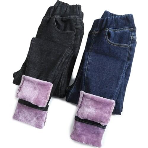 Winter Warm Jeans For Women Elastic High Waist Denim pants 2019 Female Trousers Thickened black womens Jeans woman Plus size