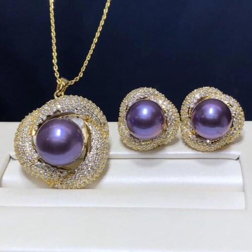 Fine Jewelry Pure 925 Sterling Silver Natural Fresh Water 8-12mm Purple Pearl Females Jewelry Sets for Women FIne Jewelry Sets
