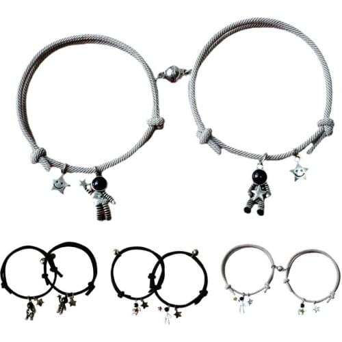 1 Pair Couple Bracelet High Toughness Cartoon Style Magnet Couple Bracelet with Astronaut Pendant for Women
