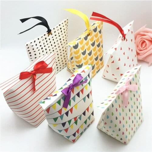 10Pcs Paper Beautiful Gifts Packing Boxes With Ribbon Wedding Party Favor Candy Box DIY Handmade Gift Paper Bags 6*6*10cm
