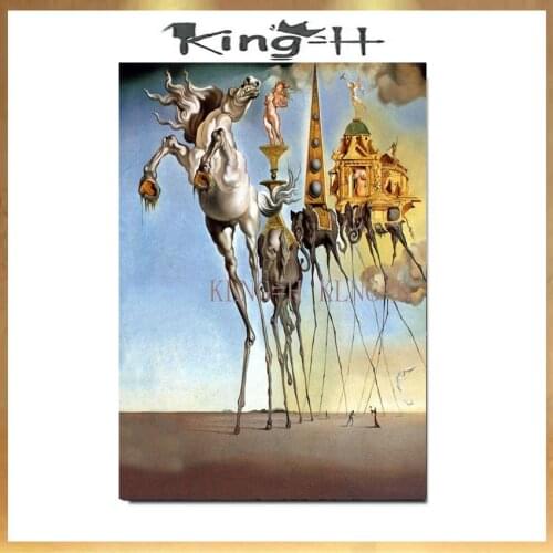 100% Handmade Salvador Dali Animals horse & tiger Canvas Art Reproduction Famous Artist Wall Art for Living room Bedroom Home