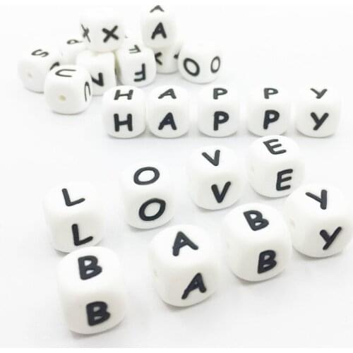 100pc Alphabet Letter Food Grade Silicone Chewing Beads for Teething Necklace in 26 letters BPA Free FDA Silicone Letter Beads