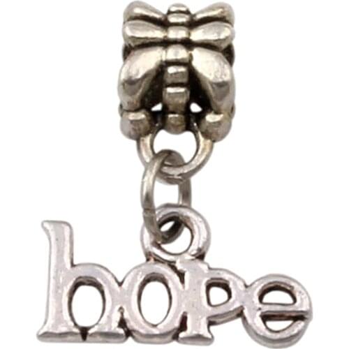 100pcs Zinc alloy metal hope charm Big Hole Bead Fit Charm Bracelet Jewelry 15.5x20mm A-102a