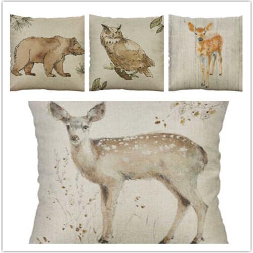 18'' Linen Cotton Cushion Home Retro Decor Animal Pillow Case Cover Throw