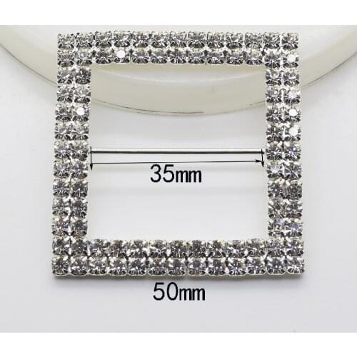 2Pcs 50MM Double row Square-shaped silver Rhinestone Buckle metal Slider for Wedding Invitation Letter Diamond DIY Acessories