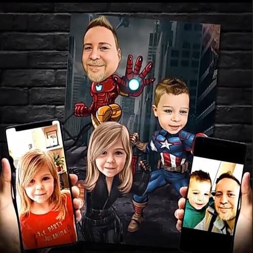3 Person Marvel Superhero Portrait Family Custom Canvas Poster Custom Personalized Printing Picture Wall Art Children Gifts