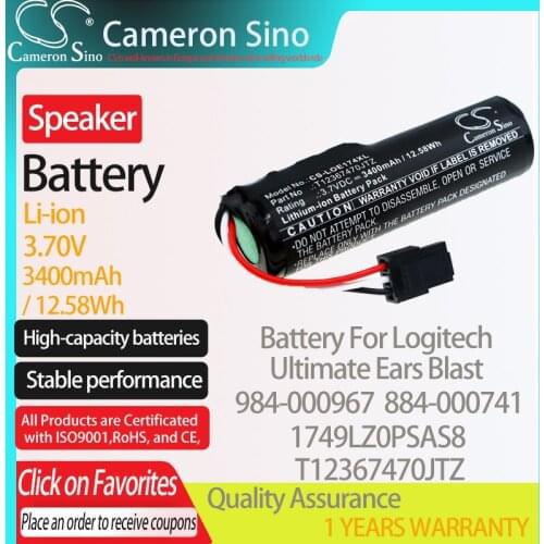 CameronSino Battery for Logitech Ultimate Ears Blast 984-000967 1749LZ0PSAS8 884-000741 fits T12367470JTZ Speaker Battery 3.70V