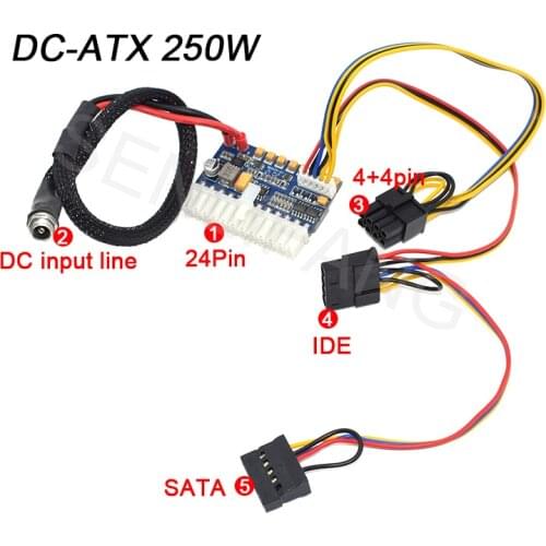 For DC-DC ATX MINI ITX PC Power Supply PC Computer ITX SATA IDE CPU 4p+4p 24pin DC ATX PSU DC-ATX 12V Input 250W Output Switch