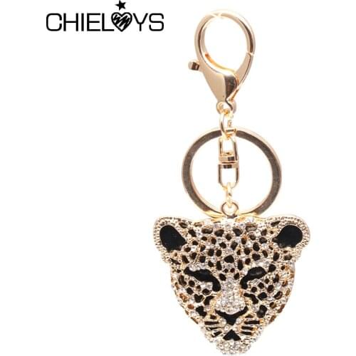 CHIELOYS Leopard Keychain Key Chains Metal Crystal Key Chain Keyring Charm Bag Pendant Gift Wholesale Price KC026