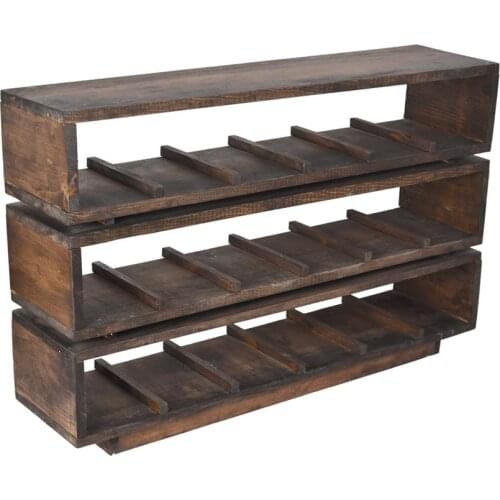 Rustic Wooden Wine Rack Width 16 cm Length 62,5 cm Height 39 cm Color Walnut Wooden Type Pine decorative 18 wine holder