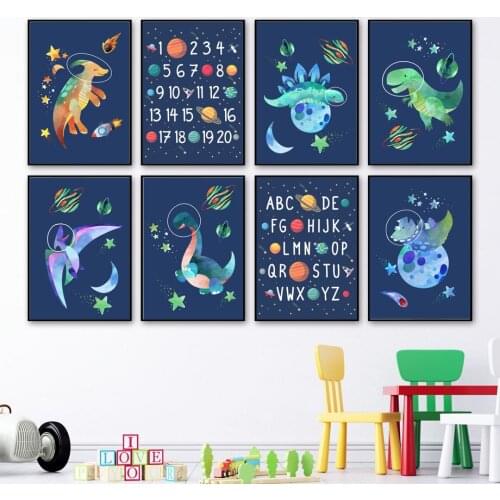 Dinosaur Space Planet Alphabet Nursery Wall Art Canvas Painting Nordic Posters And Print Wall Pictures Baby Kids Room Home Decor