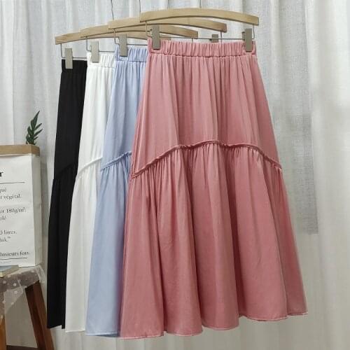 French Style Patchwork Women Skirts 2021 New Summer Solid High Waist Slim A-Line Midi Skirt Elegant Large Swing Mujer Faldas