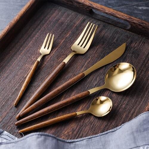 Ins net red stainless steel knife and fork spoon creative bakelite cutlery spoon beech wood western steak knife fruit fork coffe