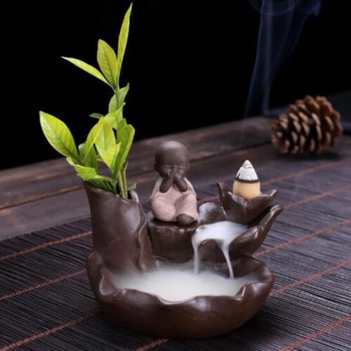 Ceramic Waterfall Backflow Incense Burner Censer Lotus Incense Holder Buddhism Creative Aromatherapy Furnace for Home Teahouse