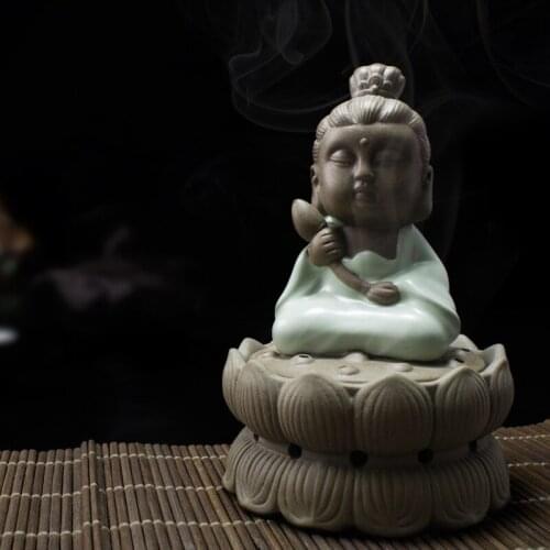 Wish little monk ceramic incense burner censer ru Tao sandalwood incense coil furnace furnace ornaments 2 hour tea favors
