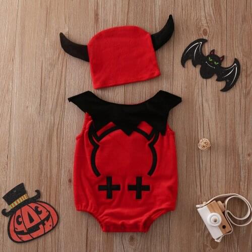 Toddler Infant Baby Boys Girls Rompers Halloween Baby Costume Bat Vest Tops + Hat Outfits Newborn Baby Clothing Playsuit