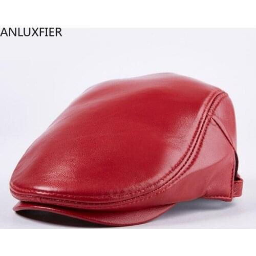H7634 Genuine Leather Visor Hat Men Women Fall Winter Korean Sheepskin Forward Cotton Cap Female Warm Casual Retro Fashion Caps