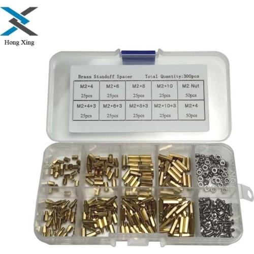 300Pcs/M2 PCB Threaded Female Brass Standoff Spacer Board Hex Screws Nut Assortment Box kit set