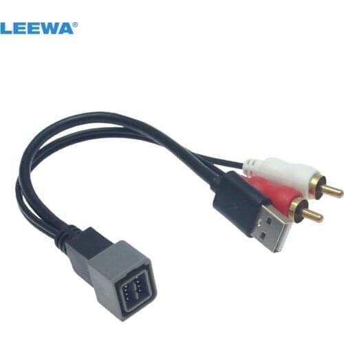 LEEWA 5X Car 2-RCA Male USB A Male Plug RCA Adapter Audio Converter AUX Cable For Nissan Cube Juke Versa AV Cable #CA6217