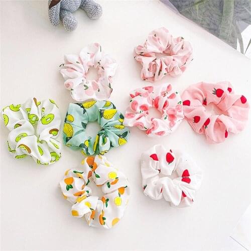 Cute Fruit Scrunchies Summer Women Girls Korean Pink Elastic Hair Bands Kids Green Ponytail Holder Headband Hair Accessories