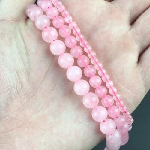 Natural Smooth Pink Quartzs Crystal Beads Round Loose Stone Beads For Jewelry Making DIY Bracelet Necklace 15'' 4/6/8/10/12mm