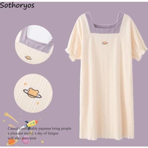 Women Square Collar Nightgowns Printed Candy Color Sweet Girls Females Sleepshirts Cozy Korean Style Home Daily Hipster Newest