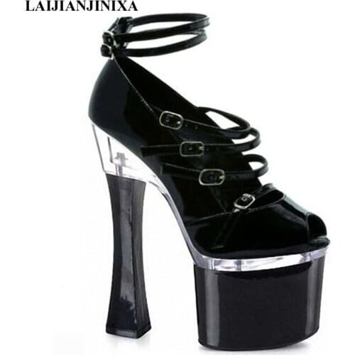 New 18cm ultra high heel shoe, fish mouth hollow glass and shoes, pole dance performance small Dance Shoes