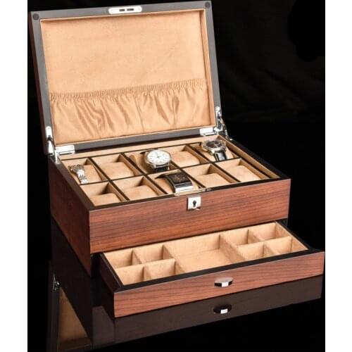 New Wood Watch Storage Boxes Case With Lock Solid Wooden Mechanical Watch Organizer Womens Jewelry Display Holder Case