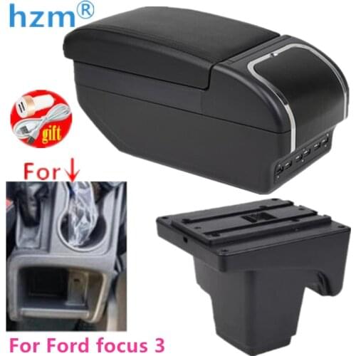 Armrest box For Ford focus 3 Dual Layer Rotatable Central Store Content box with Cup holder USB Interface Car decoration accesso