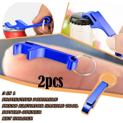 Portable Bottle Opener Keychain 3 In 1 Mini Key Holder Portable Press Elevator Handle Tool Stainless Steel Bottle Can Opener
