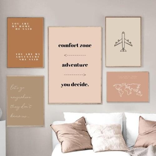 Travel Quotes Poster World Map Line Drawing Canvas Print Gallery Wall Art Pictures Modern Boho Painting Living Room Home Decor