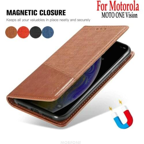 Retro Skin For Motorola MOTO ONE Vision Flip Auto Magnetic Closed Stand Wallet Book Cover MOTO ONE Vision Vintage Book Capa Case