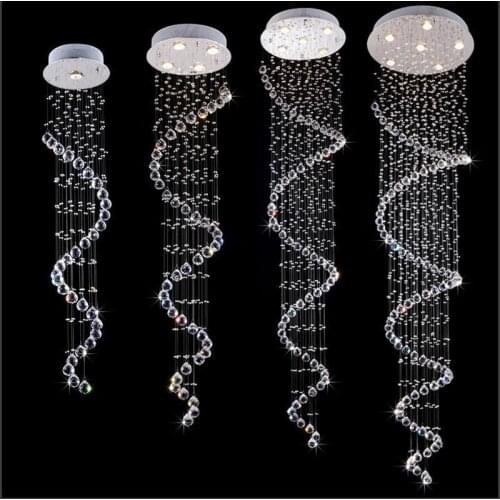 Modern Spiral Crystal Ceiling Light Fixture Long Crystal Stair Lamp Flush Mounted Crystal Light Fitting for staircase villa