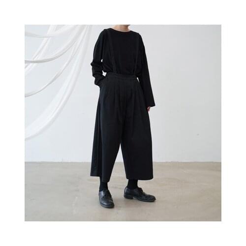 Dark suspenders fall new high-waisted wide-legged nine-cent slacks