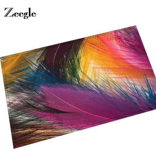 Zeegle European Style Peacock Feather Floor Mat Colorful Geometric Pattern Carpet Doormat For Entrance Decor Kitchen Rug