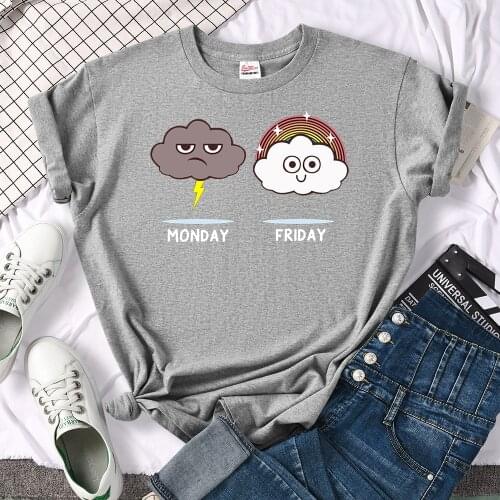 Rain On Monday And Sunny Friday Printing Women T Shirt Fashion Loose T-shirt Hip Hop Crewneck Top Anime Soft womens T Shirt