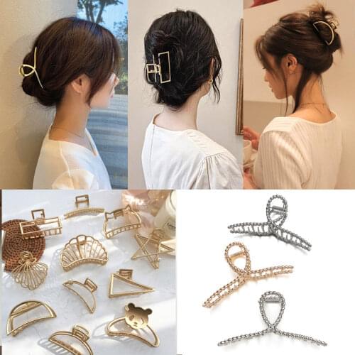 Woman Metal Hair Claws Hair Accessories Simple Geometry Big Hair Claw Barrettes for Lady Pearl Crab Clamp Girl Hairpins Jewelry