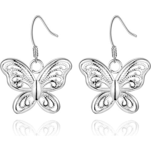 Hot charms 925 Sterling Silver Pretty butterfly Earring for Women Fashion classic party wedding Jewelry Holiday gifts