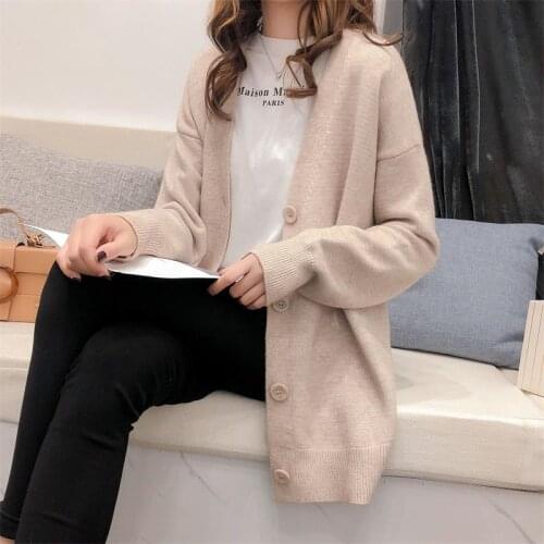 2020 Knitted Women Cardigan Casual Buttons Long Sleeve Sweaters Elegant Ladies Sweaters Tops Oversized V Neck Fashion Coats W109