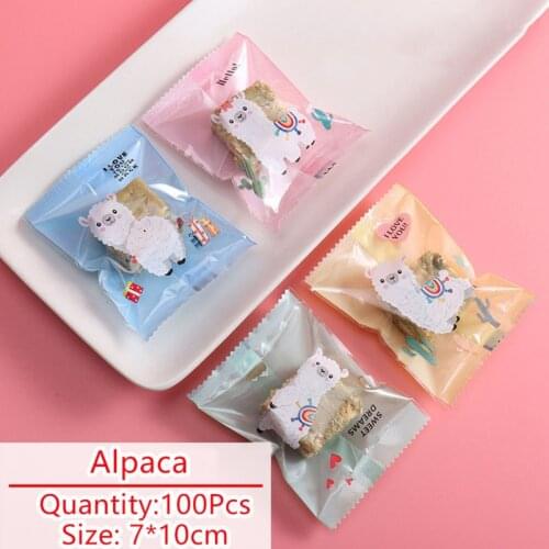 100pcs/lot Soap Cookie Packaging Bag Four-color 4In1 Cartoon lovely Alpaca Cellophane Gift Wrap Baby Shower Party Supplies Bags